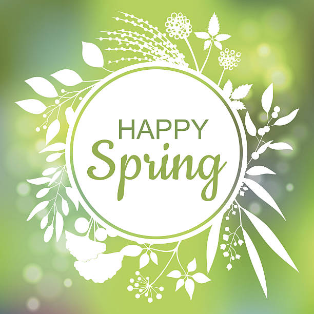 счастливая весна зеленый дизайн карты с текстурированным абстрактным фоном - hello stock illustrations