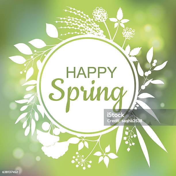 Happy Spring Green Card Design With A Textured Abstract Background Stock Illustration - Download Image Now