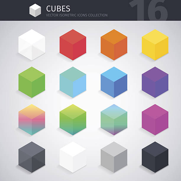 коллекция изометрических кубов - two dimensional shape three dimensional shape red ideas stock illustrations