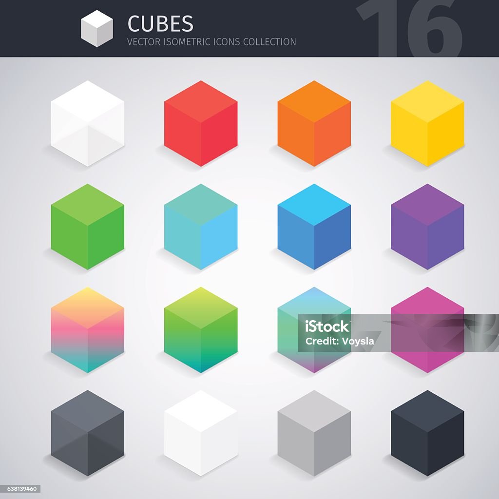 Isometric Cubes Collection Isometric colorful cubes vector icons collection. Clipping paths included in JPG file. Cube Shape stock vector