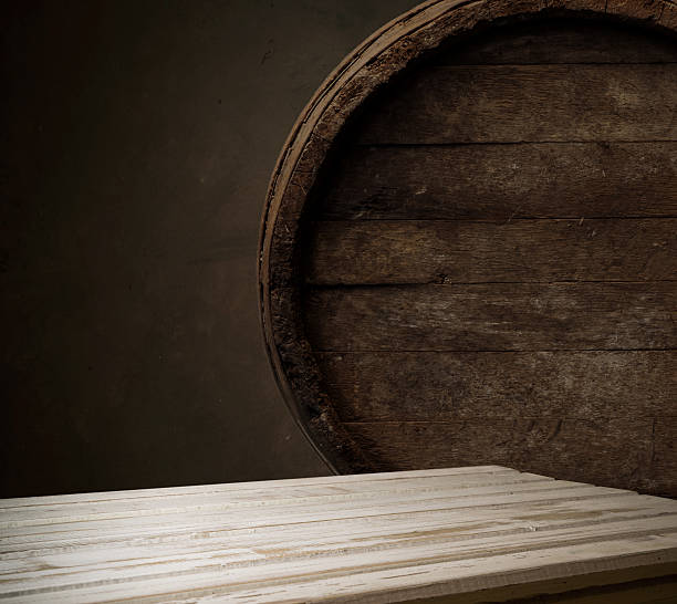 istock Wooden oak barrel isolated on white background 638151328