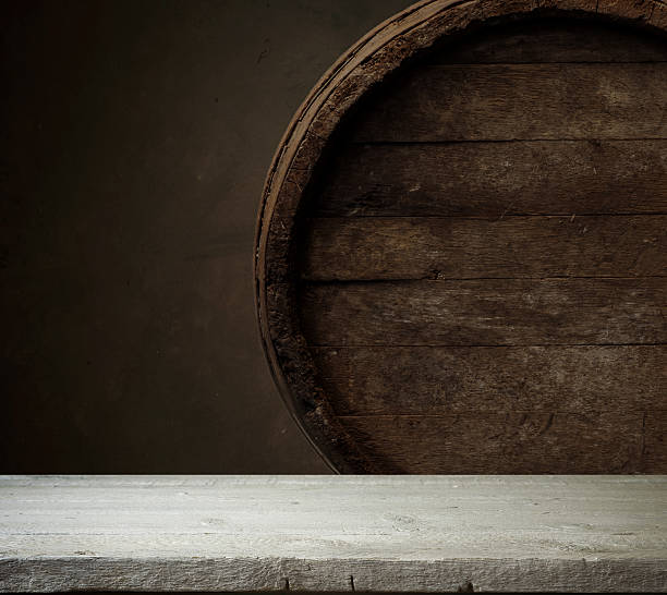 istock Wooden oak barrel isolated on white background 638151382