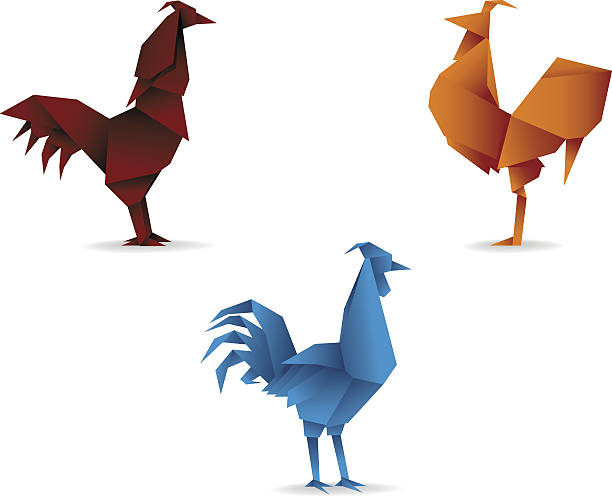 Set of origami cocks vector art illustration