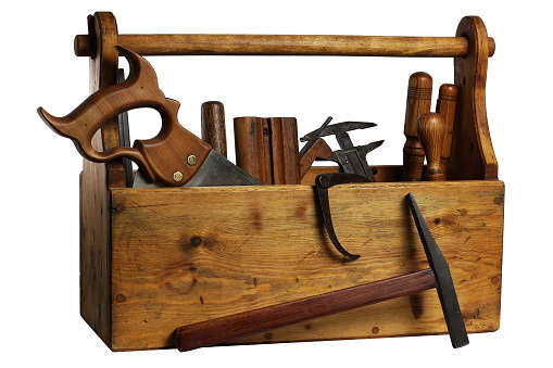 Old Wooden Tool Box Full Of Tools Isolated Stock Photo - Download Image Now  - Antique, Box - Container, Business Finance and Industry - iStock
