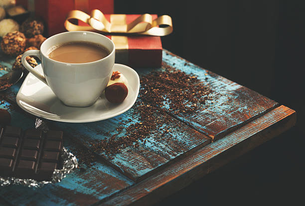 istock Coffee with variety of candy, chocolate bar and gift box 638156316