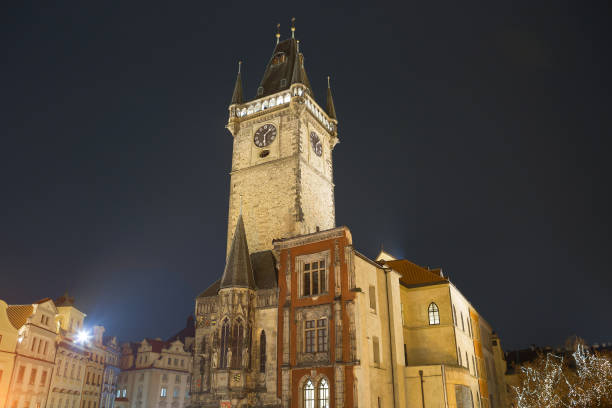 istock The Central square in Prague at night. Clock tower. 638157310