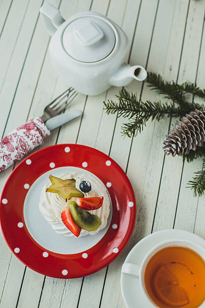 istock Beautiful white dessert on a red napkin 638159920