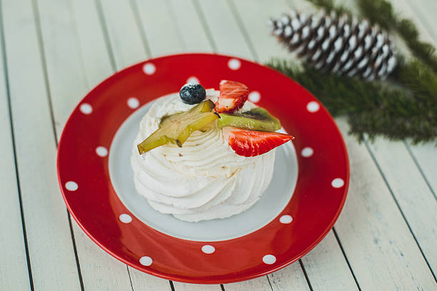 istock Beautiful white dessert on a red napkin 638160354