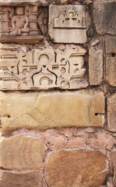 istock Stone wall and human sculpture at temple, Khajuraho, India 638164814