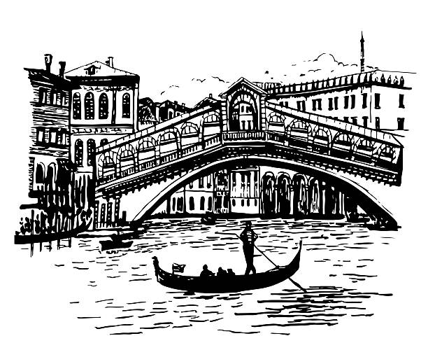 illustrazioni stock, clip art, cartoni animati e icone di tendenza di immagine di sfondo del ponte di rialto a venezia - venice italy italy veneto nautical vessel