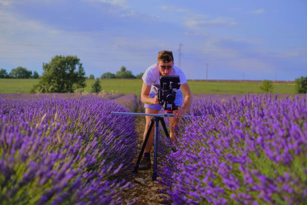 istock Videographer in the lavender field 638166106