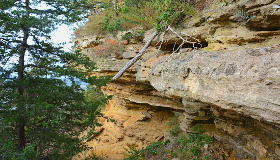 Shaded closeup on a prominent rock formation in Perrot State Park, southwest Wisconsin.