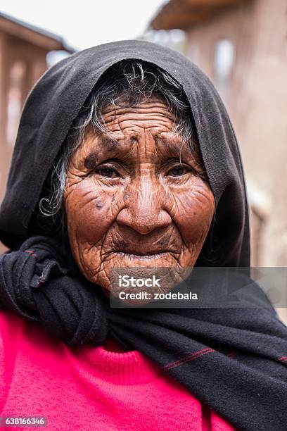 Old Peruvian Woman In Traditional Clothes Stock Photo - Download Image Now - 2015, Adult, Adults Only