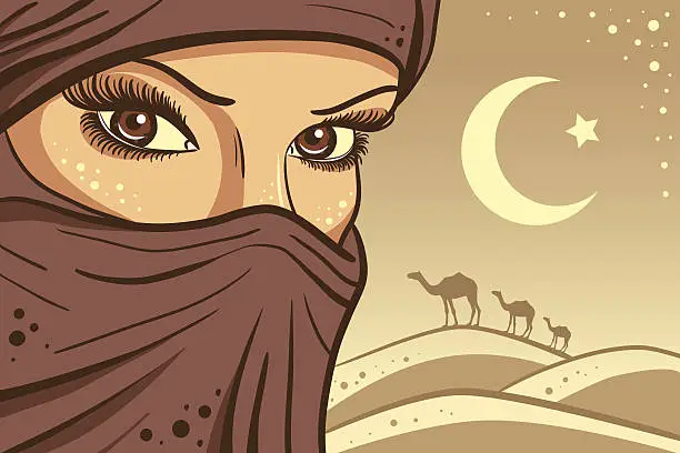 Vector illustration of girl on the background of the desert