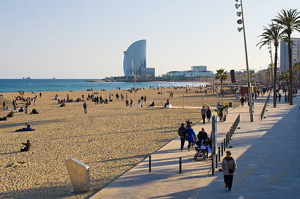 playa de la barceloneta - port de barcelona catalonia spain barcelona city fotografías e imágenes de stock