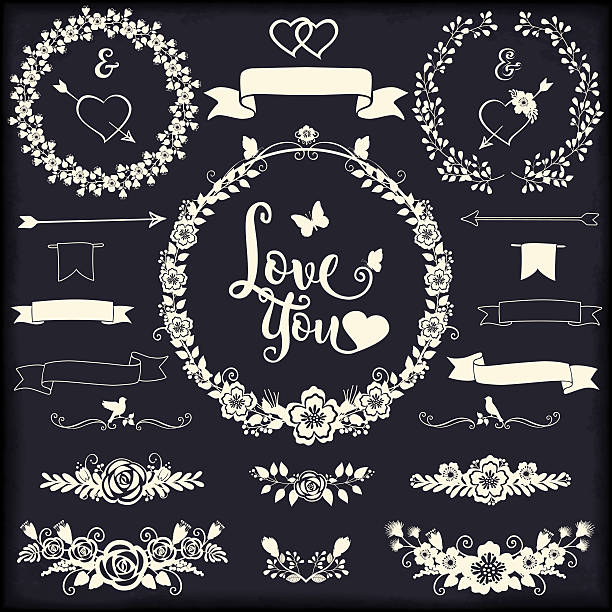 ilustrações, clipart, desenhos animados e ícones de elementos de design floral para casamentos e cartões de gratidão coleção romântica - wedding black and white weddings rose