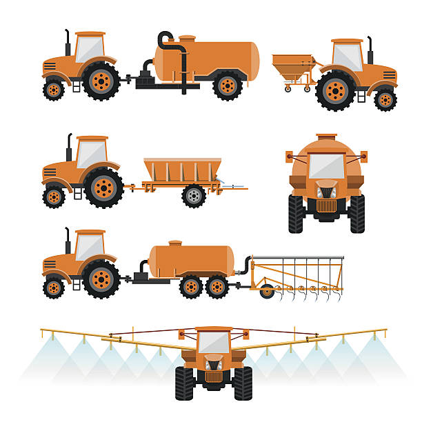 Agricultural machinery Set of vector agricultural machinery insecticide stock illustrations