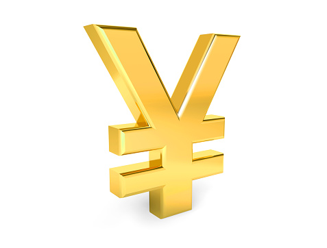 Golden symbol of yen. Collection. 3d rendering