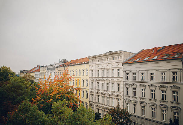 Cloudy Autumn sky above old buildings in Berlin, Prenzlauer Berg.