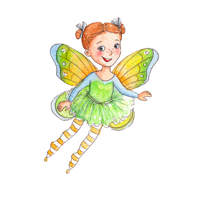 Sweet girl wearing a flower fairy costume and striped socks.