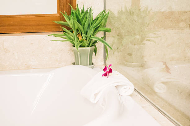 istock Bathtub decoration in bathroom interior 638187184