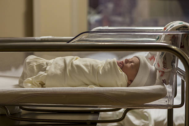 bebê recém-nascido precioso no berçário do hospital - hospital nursery - fotografias e filmes do acervo