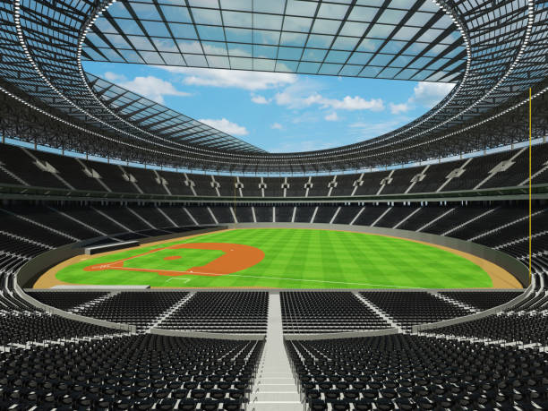 istock Baseball stadium with black seats and VIP boxes 638187656