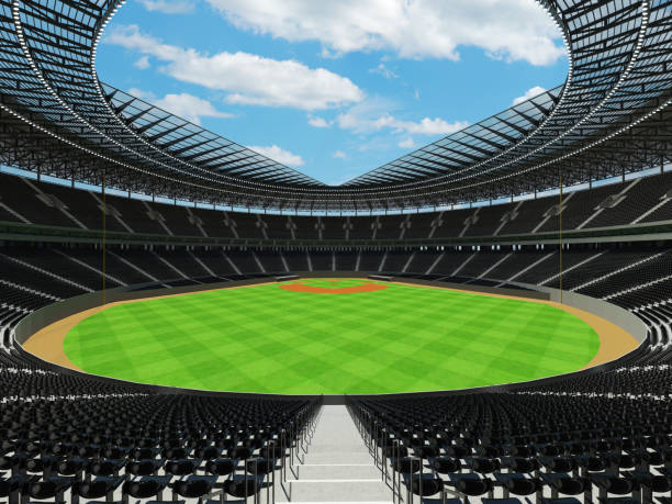 istock Baseball stadium with black seats and VIP boxes 638187670