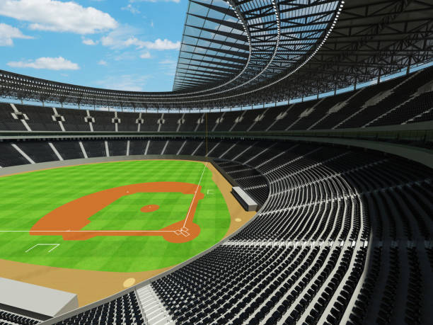 istock Baseball stadium with black seats and VIP boxes 638187686