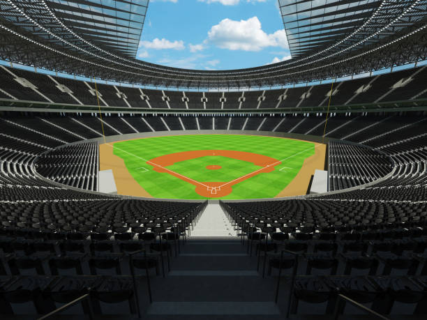 istock Baseball stadium with black seats and VIP boxes 638187704