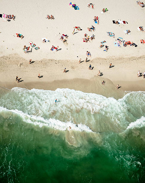 crowds sunbathing on the beach in miami