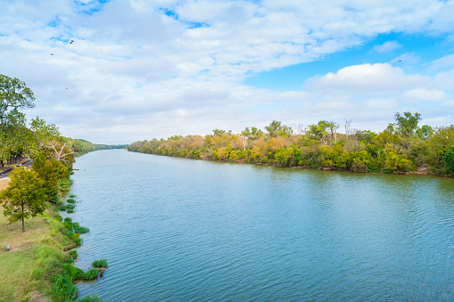 Stock photo of the Brazos River at Cameron Park and Brazos Park East in Waco, Texas, USA.