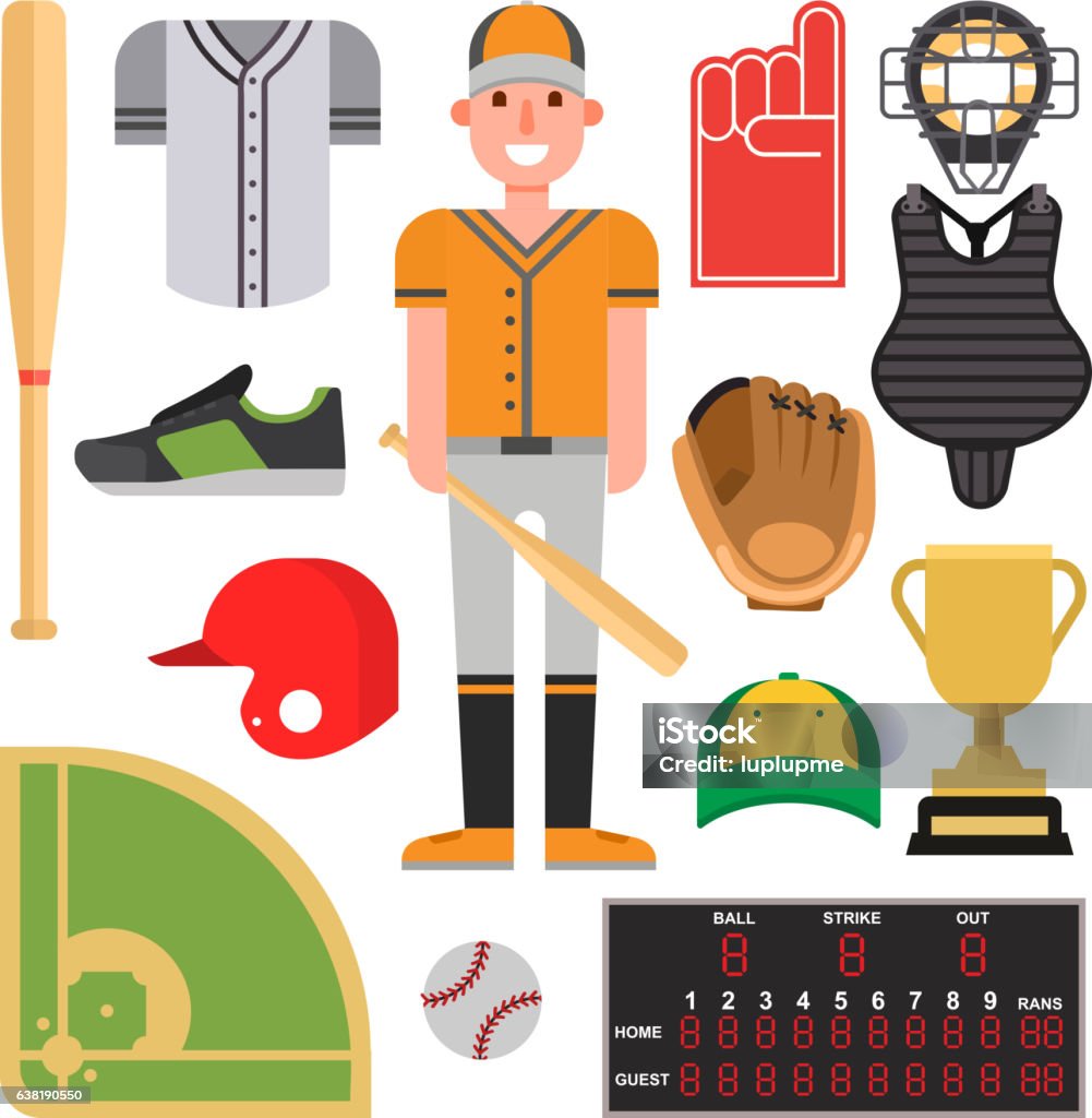 Cartoon baseball player icons batting vector Cartoon baseball player icons batting vector design. American game athlete winner people. Champion league equipment competition man character and athletic sport patches. Icon Symbol stock vector