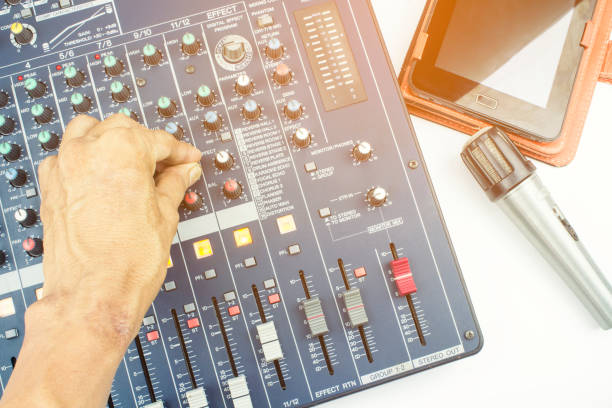 istock music equipment,hand on audio mixer. 638192138