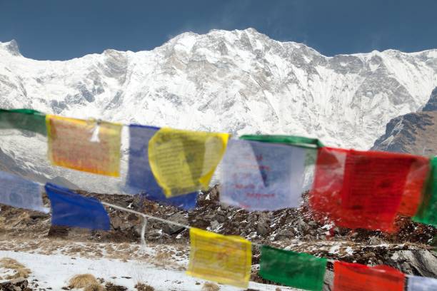 istock Buddhist prayer flags and Mount Annapurna from Annapurna base camp 638192676