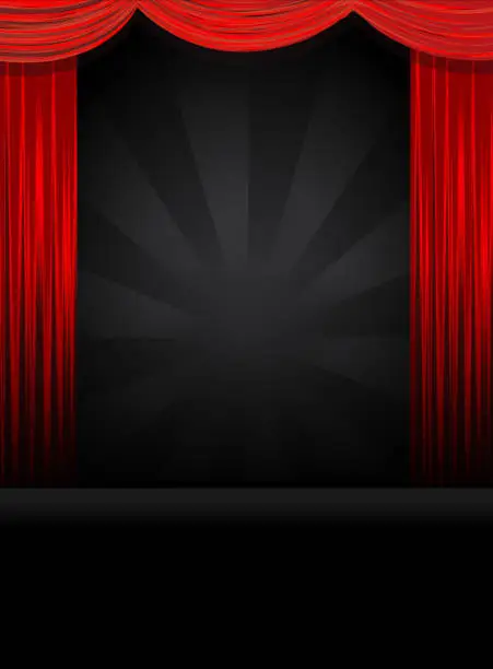 Vector illustration of Theatre Stage in black with red curtains