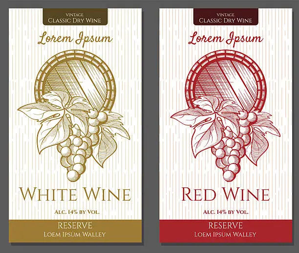 Vector illustration of Vector graphic set of labels for white and red wines