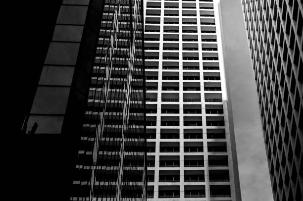 istock Office buildings stretch up to the sky with B&W color 638202130