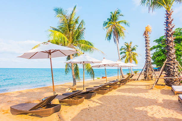 istock Parasol and chair on the beach 638203692