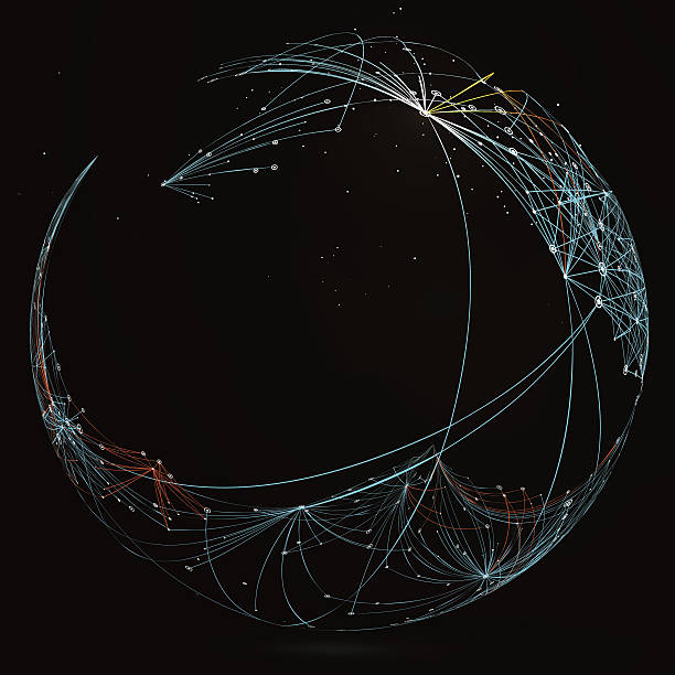 ilustraciones, imágenes clip art, dibujos animados e iconos de stock de líneas punteadas conectadas a los gráficos abstractos, conexiones de red. - nodo datos