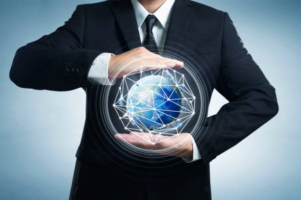 istock Businessman holding planet Earth in palm. 638206944