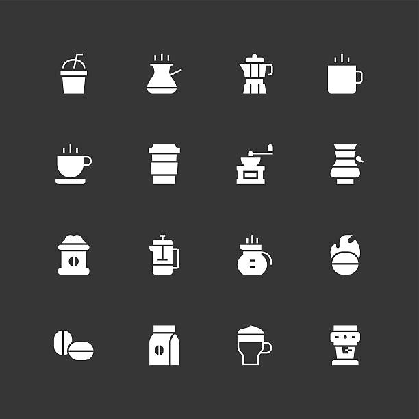 ilustrações de stock, clip art, desenhos animados e ícones de coffee icons - unique - white - steam black coffee heat drink
