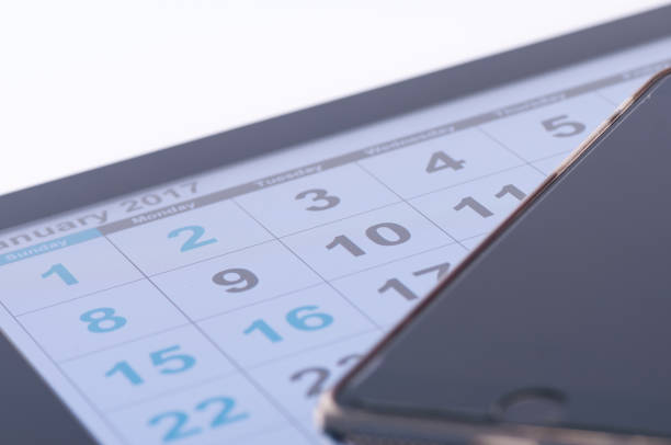 istock Calendar with smart phone,New year work time 638209388