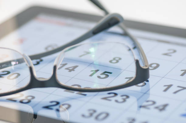 istock Calendar with glasses,New year work time 638209408