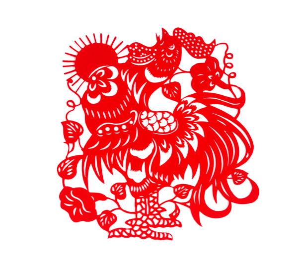 istock red flat paper-cut as a symbol Rooster with Sun 2017 638210428