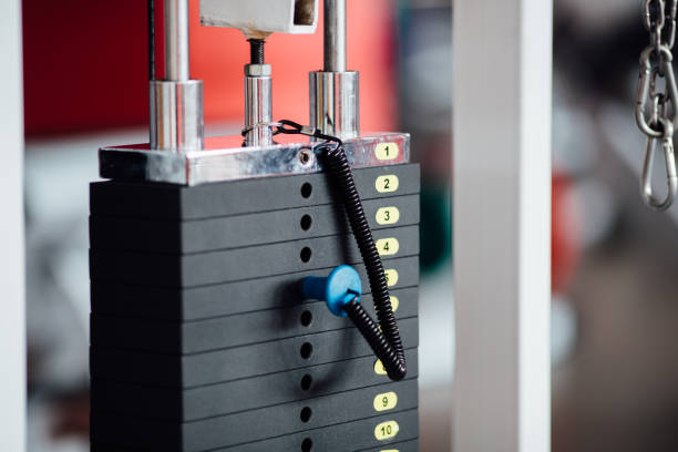 istock Stack of metal weights bodybuilding equipment 638216024