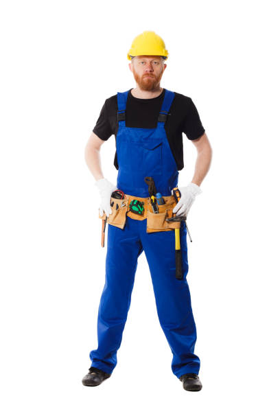 istock Man builder in the uniform with construction belt 638217118