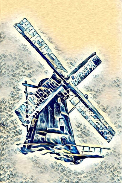 istock windmill old retro vintage painting 638218124