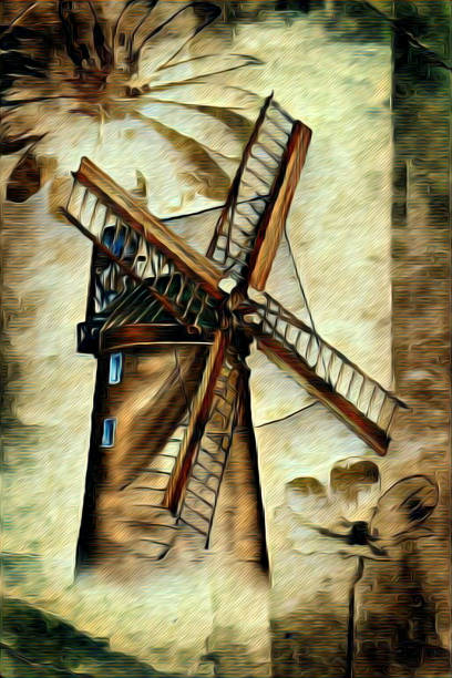 istock windmill old retro vintage painting 638218714