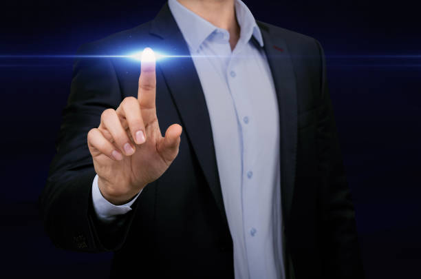 istock Hand touch with businessman icon 638222464